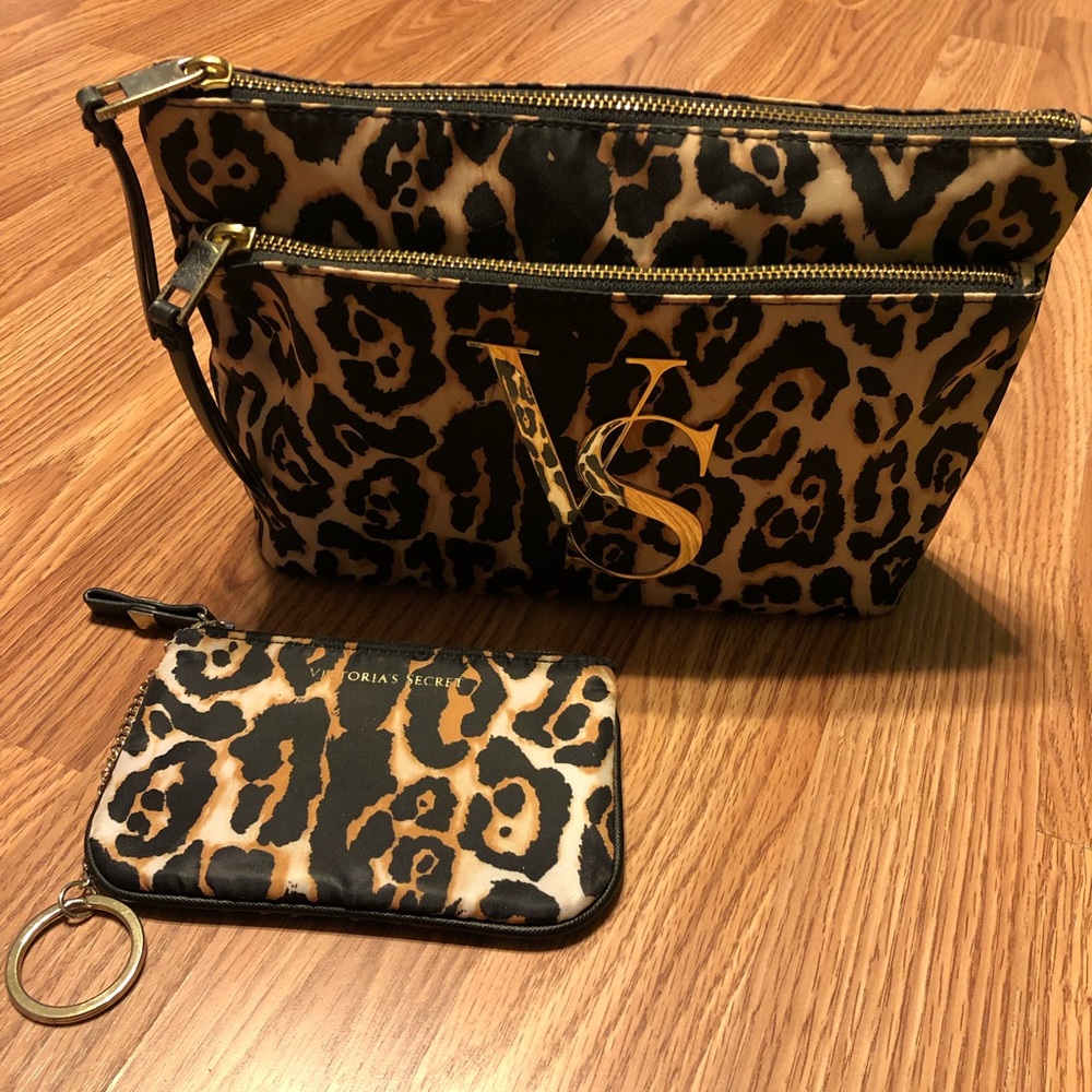 VICTORIA SECERT LEOPARD MAKEUP BAG & MINI BAG